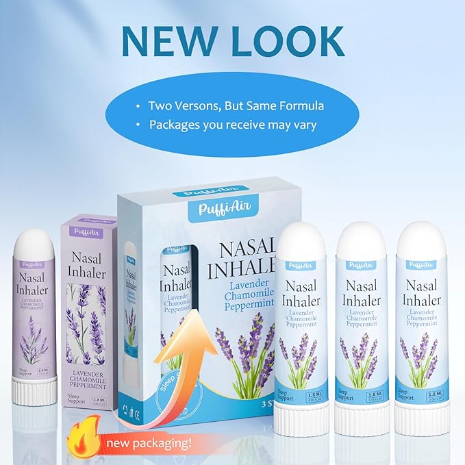 PUFFIAIR Lavender Nasal Sticks (3 Pack) 丨Pure Lavender & Chamomile Extract丨Help Sleep, Promote Calm & Stuffy Noses Support Craving Relief for Smokers