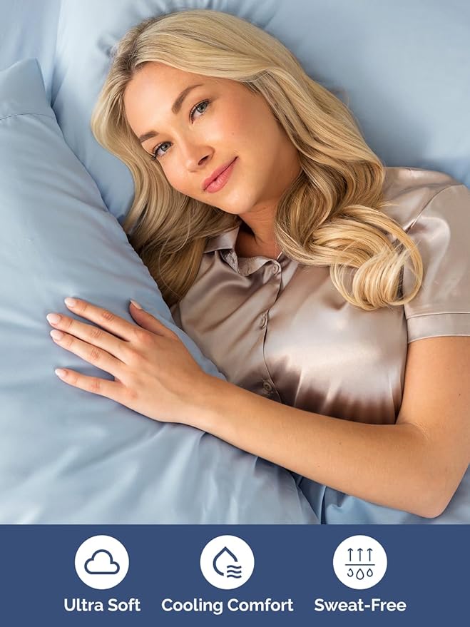 Extra Deep Full Sheet Set - 4 Piece Breathable & Cooling Bed Sheets - Easily Fits 18 to 24 inch Mattress - Ultra Soft, Wrinkle & Fade Free w/ Extra Deep Pockets - Comfy Hotel Luxury Bedding - Sky Blue