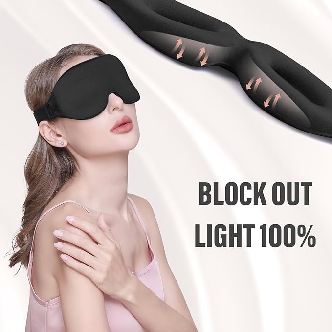 Sleep Mask (Black & Purple) for Men Women, Complete Light Blocking 3D Eye Mask for Sleeping Night Blindfold, Relaxing Zero Pressure Eye Cover