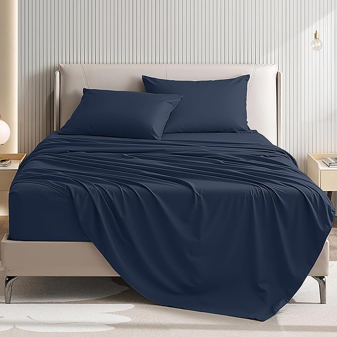 Twin Size 3 Piece Bed Sheet Set - Ultra Imitation Cotton-Premium Breathable & Cooling Sheets - Hotel Luxury Bed Sheets Deep Pocket up to 15"- Wrinkle, Fade, Stain Resistant (Navy Blue, Twin)