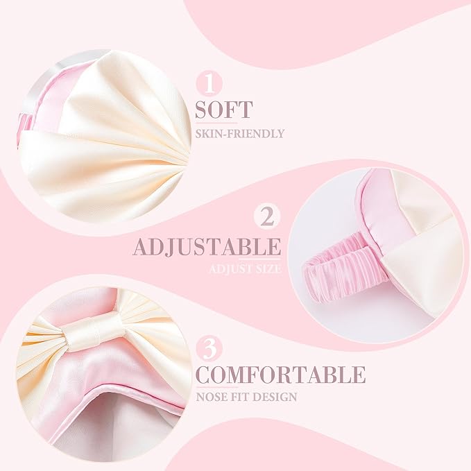 Silk Bow Sleepping Eye Mask - Soft Silk Pink Comfortable Blindfold Block Light Eyes Masks for Women Travel Bed Sleep Office Sleepover Nap Party Gift Supplies