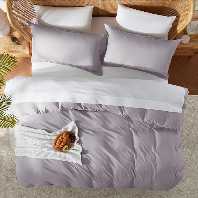 Nestl King Duvet Cover Set with Comforter Insert - Grey Lavender 4 Piece 104x90 Duvet Cover & 2 Pillow Shams with White Quilted Down Alternative Comforter, Ultra Soft, All Season