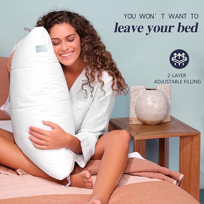 Nuzzle Pillows Standard Size Set of 4,Adjustable Firm Pillows Luxury Hotel Collection Bed Pillows – Best Adjust Height Soft Cooling Pillows for Back, Stomach and Side Sleepers