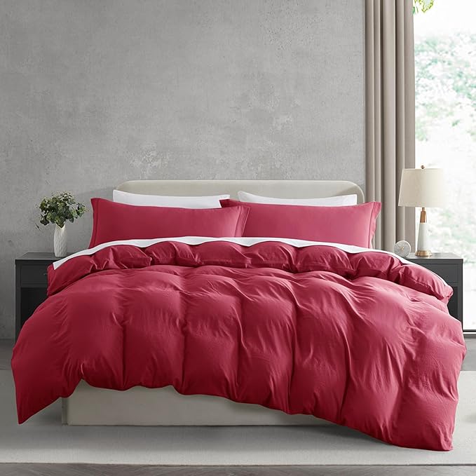 Nestl Burgundy Red Duvet Cover King Size - Soft Double Brushed King Duvet Cover Set, 3 Piece, with Zipper Closure, 1 Duvet Cover 104x90 inches and 2 Pillow Shams