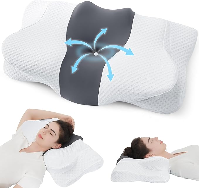 Cervical Neck Pillow for Pain Relief, Ergonomic Memory Foam Pillow for Sleeping, Orthopedic Bed Pillow Neck Support Pillow, Contour Pillows for Side Back Stomach Sleepers