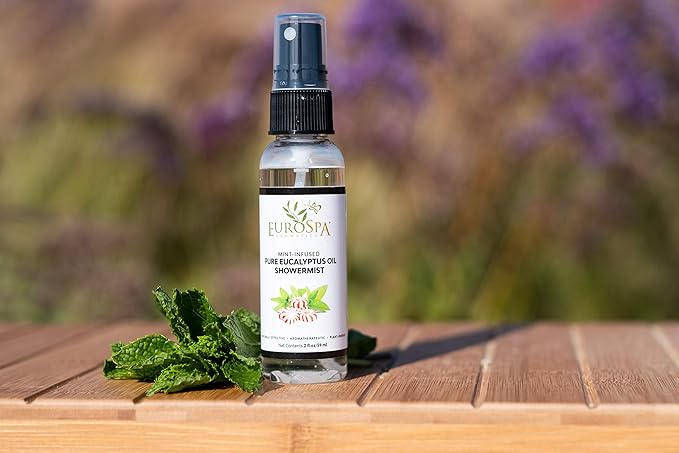 EuroSpa Aromatics Pure Eucalyptus Oil ShowerMist and Steam Room Spray, All-Natural Premium Aromatherapy Essential Oils - Mint Infused, 2oz, 2 Pack