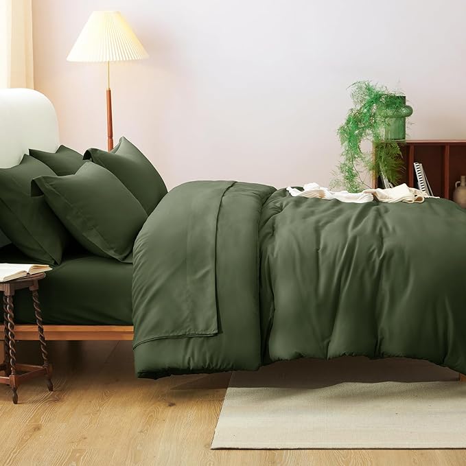 CozyLux Oversized King Comforter Set Olive Green, 7 Pieces Bed in a Bag Comforter Set with Sheets, Soft Bedding Sets with Down Alternative Comforter, Fitted Sheet, Flat Sheet, Pillowcases and Shams