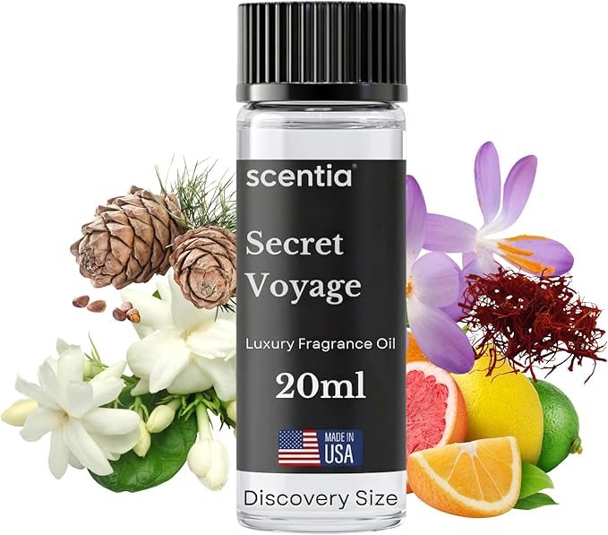 Scentia Secret Voyage Amber Fragrance Oil for Diffusers – Luxury Jasmine & Saffron Home Scent with Cedar & Ambergris – Diffuser Oil for Ultrasonic, Cold Air & Waterless Diffusers – 20 ml (0.67 fl oz)