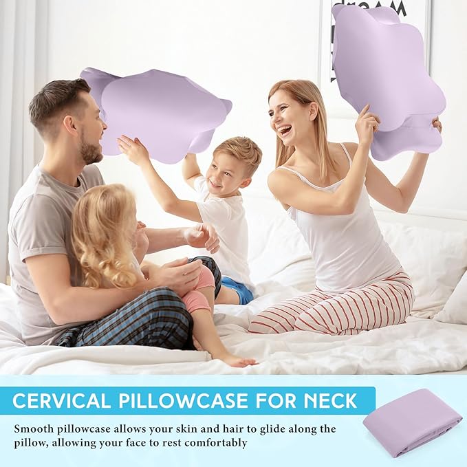 Hahafelt Cooling Cervical Neck Pillowcase Cover (Only Pillow Case) Ergonomic Pillowcase with Zipper Breathable Contour Pillow Cover for Side Back Stomach Sleepers(Purple,Standard Size)