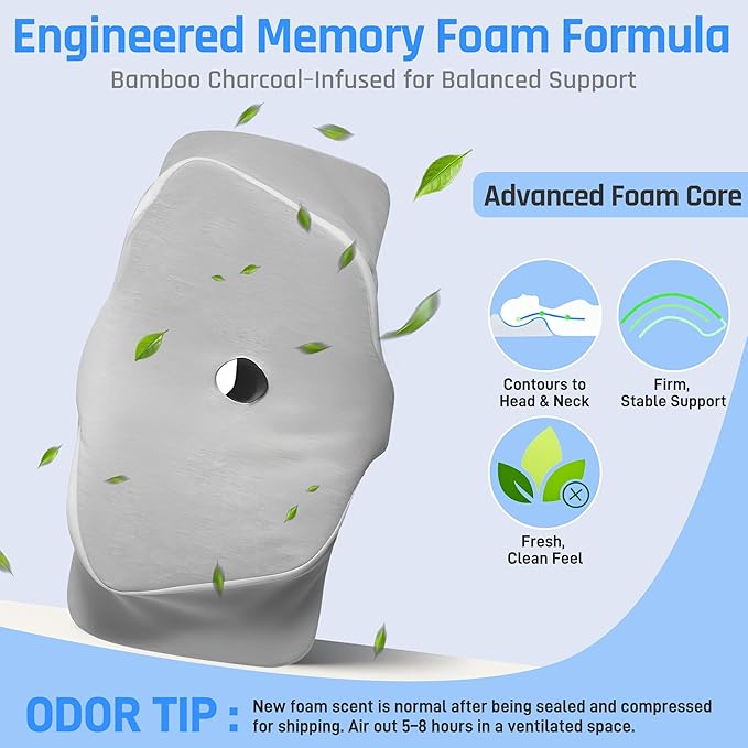 AlignCore Cervical Neck Pillow - Ergonomic Firm Memory Foam Bed Pillows for Sleeping, Neck Pillows for Pain Relief, Back and Side Sleeper Pillow