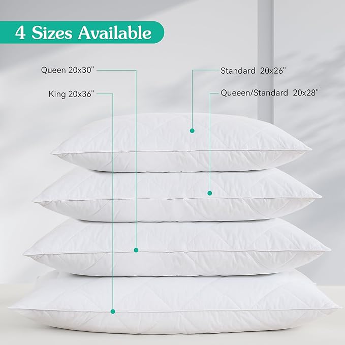 Three Geese White Goose Feather Cotton Pillows Queen Size Set of 2- Soft 600 Thread Count 100% Cotton, Medium Firm,Soft Support Surround Cotton (Queen Size:Pack of 2)