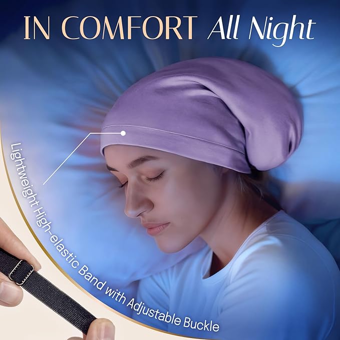 OLESILK Silk Bonnet for Long Hair, Long Hair Bonner for Sleeping Women&Men, Long Bonnets for Braids, Extra Large Bonnet Loc Cap Hair Cover Light Purple