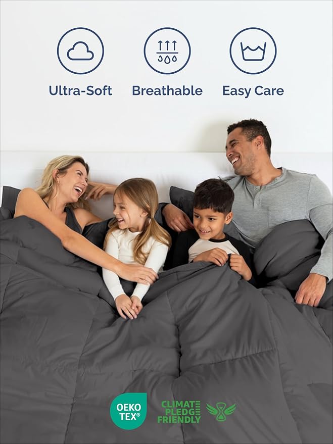 King Comforter Set - 3 Piece Bed Set for All Seasons - 1 Soft Quilted Comforter w/ Corner Tabs & 2 Pillow Shams - Comfy, Cozy & Breathable - Premium Down Duvet Insert - Oeko-TEX - King Size, Dark Grey