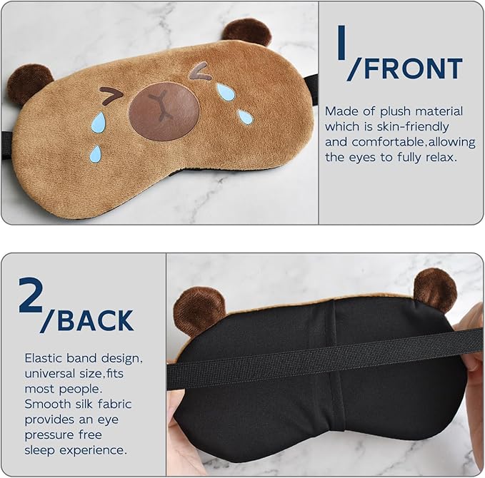 Cute Animal Sleeping Mask Sleep Mask, Funny Capybara Eye Masks for Travel Nap Sleeping Blindfold Eye Cover Eyeshade for Adult Teens Men Women - Sad Capybara, Brown