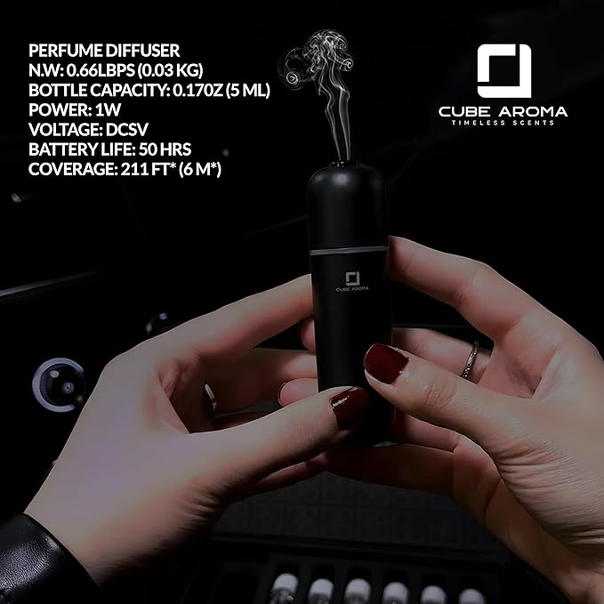 CA-06 Black Diffuser - Aromatherapy Diffuser - Compact Essential Oil Fragrance Diffuser - 2 Modes - Auto Power On/Off - Adjustable Timed Fragrance Release - for Home, Office, Car, Gift