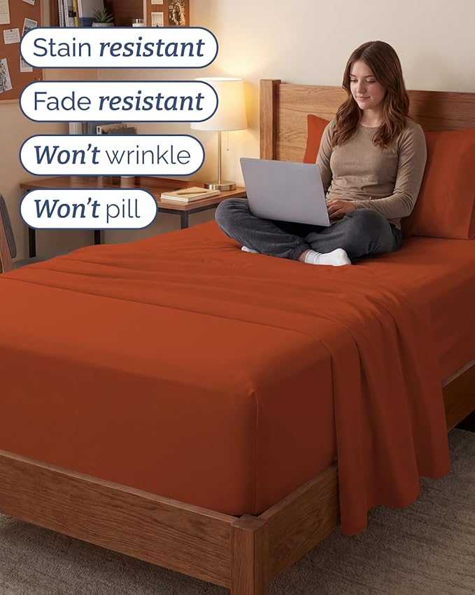 Extra Deep Twin XL Sheet Set - 3 Piece Breathable & Cooling Bed Sheets - Easily Fits 18 to 24 inch Mattress - Ultra Soft, Wrinkle & Fade Free w/ Extra Deep Pockets - Hotel Luxury Bedding - Terracotta