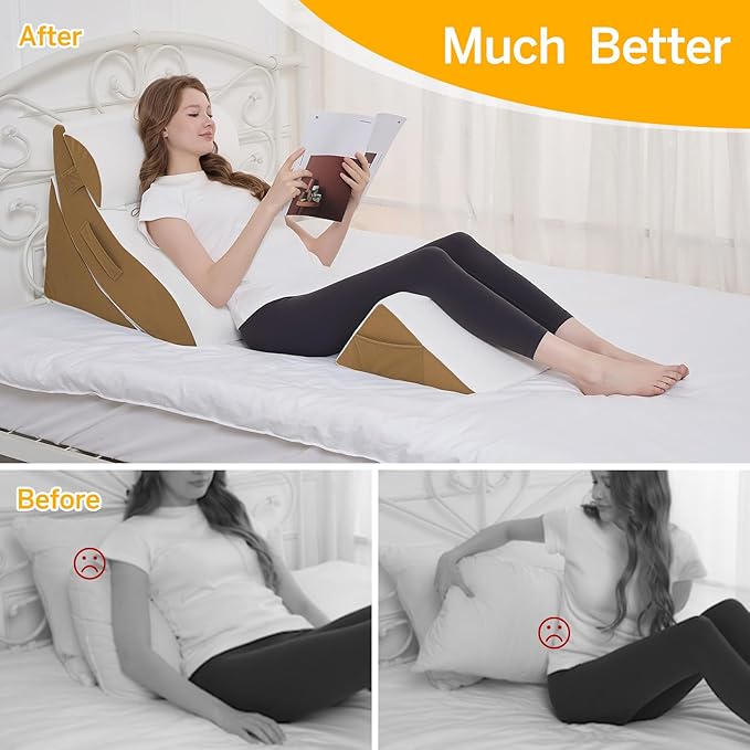 Wedge Pillow Set for After Surgery – 4PCS Orthopedic Bed Wedge Pillows for Sleeping – Adjustable Memory Foam Triangle Support for Back Pain Relief, Acid Reflux & Recovery (Coffee)