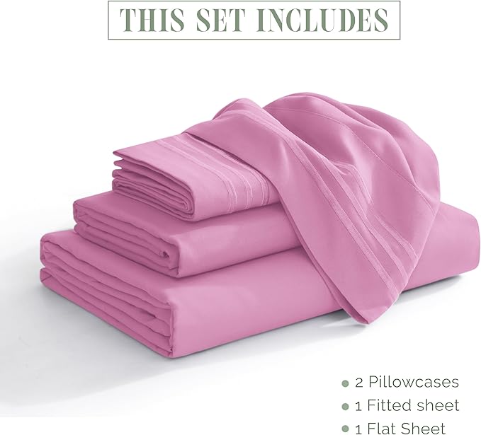 Elegant Comfort Luxury 1500 Premium Hotel Quality Microfiber 4-Piece Sheet Set- Soft, All Around Elastic 18-24 Inches Deep Fitted Sheet - Extra Deep Pocket Sheets, King, Light Pink