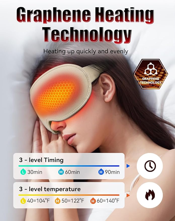 Sleep Mask, EVA BELLE Heated Eye Mask, Electric Sleeping Eye Mask, Warm Eye Compress Mask for Stye Relief, Adjustable Temperature & Timer, Electric Eye Heating Pad for Men Women-Graphene Heating