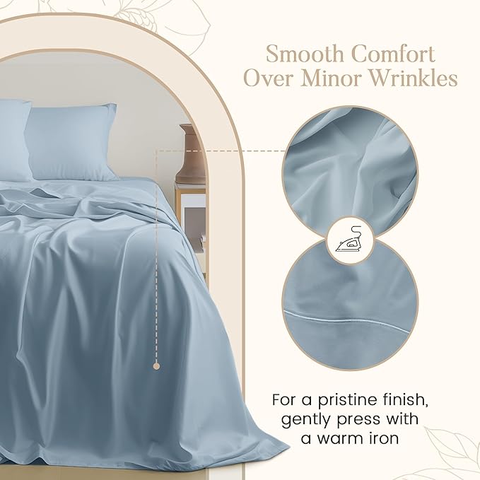 100% Egyptian Cotton Sheets Full Size Set, 800TC 15" Deep Pocket Full Sheets Set, Soft Breathable Sateen Weave 4PC Elasticated Sheet & Pillowcase Sets, No Pill & Shrink, Fade Resistant - French Blue