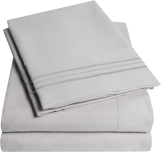 1500 Supreme Collection Twin XL Sheet Sets Light Gray Silver - 3 Piece Bed Sheets and Pillowcase Set for Twin XL Mattress - Extra Soft, Elastic Corner Straps, Deep Pocket Sheets, Twin XL Silver Gray