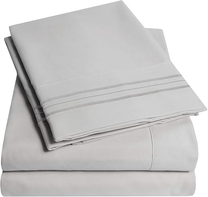 1500 Supreme Collection King Sheet Sets Light Gray Silver - Luxury Hotel Bed Sheets and Pillowcase Set for King Mattress - Extra Soft, Elastic Corner Straps, Deep Pocket Sheets, King Silver Gray