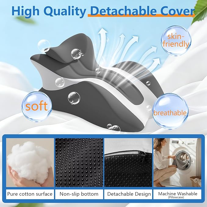 Memory Foam Wedge Pillow, Ergonomic Contoured Intimacy Couples Pillow, 27° Angled Neck Support Pillow Back Support Cushion, Multi-Functional Bed Position Pillow with Removable Cover Double Grey