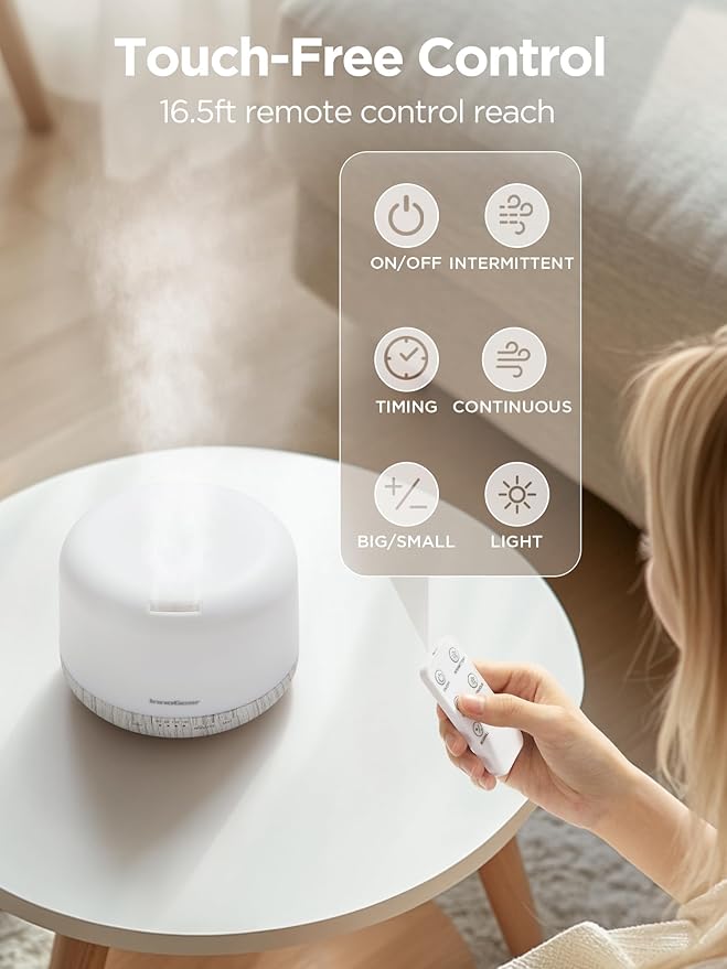 InnoGear Aromatherapy Diffuser & 10 Essential Oils Set, 500ml Essential Oil Diffuser with Remote Control Mother's Gift Ultrasonic Cool Mist Scent Humidifier Vaporizer Auto-Off Timer for Home, White
