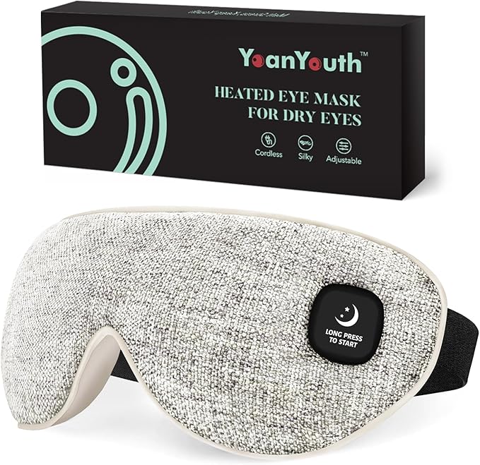 YoanYouth Heated Eye Mask for Dry Eyes, FSA Eligible HSA, Cordless Warm Compress for Eyes, Light Blocking Eye Heating Pad, Styes, Sleep, Cover Washable, Rechargeable, Light Gray
