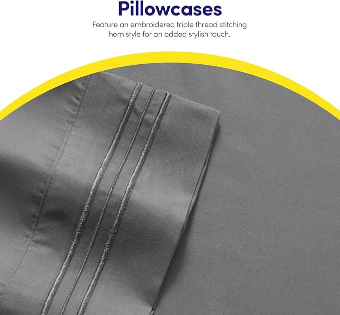 1500 Supreme Collection California King Sheet Sets Gray - Luxury Hotel Bed Sheets and Pillowcase Set for California King Mattress - Extra Soft, Elastic Corner Straps, Deep Pocket Sheets Gray