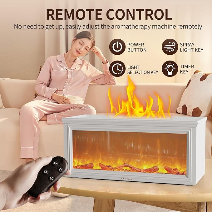 Essential Oil Diffuser 280ml, Flame Humidifier with Remote Control & 7 Color LED Lights, Ultrasonic Aromatherapy Diffuser for Home Bedroom Office(HY-05B)