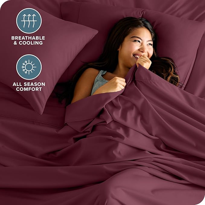 Bare Home King Sheet Set - 1800 Ultra-Soft Microfiber King Bed Sheets - Double Brushed - Deep Pockets - Easy Fit - 4 Piece Set - Bedding Sheets & Pillowcases (King, Burgundy)