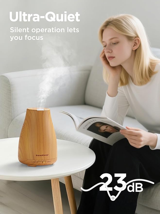 InnoGear Essential Oil Diffuser, Ultrasonic Diffusers for Home Aromatherapy Humidifier for Mother's Gift Bedroom Room 7 Colors LED 2 Mist Mode Auto Off, Yellow