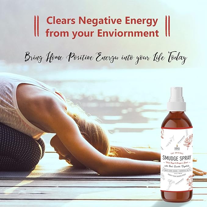SOUL STICKS White Sage & Dragon’s Blood Smudge Spray – 3.5oz Smokeless Energy Mist with Quartz Crystals – Protective Smudging Spray for Aura Cleansing & Home Energy Clearing
