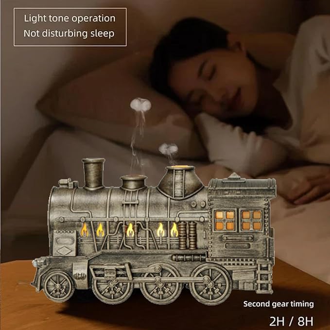 Retro Train Essential Oil Diffuser Humidifier 300ML - Steam Engine Cool Mist Humidifier with Dual Mist Modes & Auto Shut-Off, Quiet Aromatherapy Diffuser with Night Light for Home Office Decor