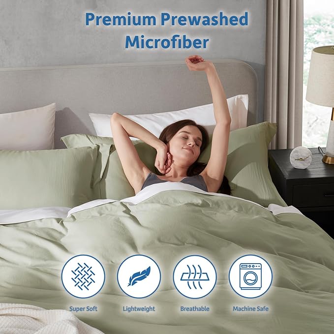 Nestl Light Sage Duvet Cover Queen Size - Soft Double Brushed Queen Duvet Cover Set, 3 Piece, with Zipper Closure, 1 Duvet Cover 90x90 inches and 2 Pillow Shams