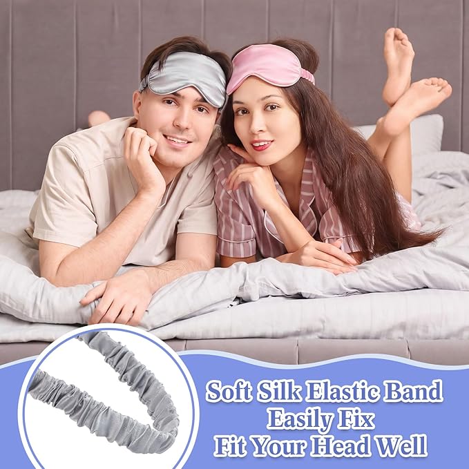 Cutecrop 12 Pcs Silk Sleep Masks Soft Satin Eye Masks with Adjustable Elastic Strap for Sleeping Comfortable Blindfold Eyeshade for Women Men Nap Night Travel Gifts (Navy Blue,Black,Pink,Silver)