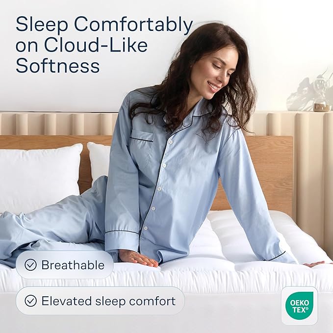 Niagara Sleep Solution Cloud-Like California King Mattress Topper - 100% Cotton Top Mattress Pad for Back Pain Relief - Breathable & Naturally Cooling for Hot Sleepers, White