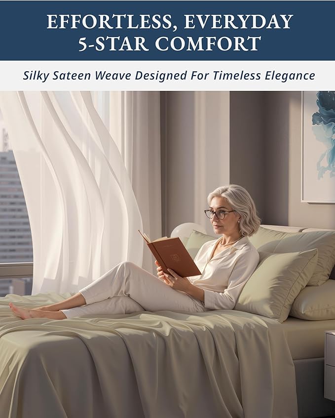 LANE LINEN 100% Egyptian Cotton Bed Sheets California King Size, Soft & Comfy Sateen Weave No Pill Fade Resistant Cal King Bedding Set, Machine wash 15'' Deep Pocket - Linen
