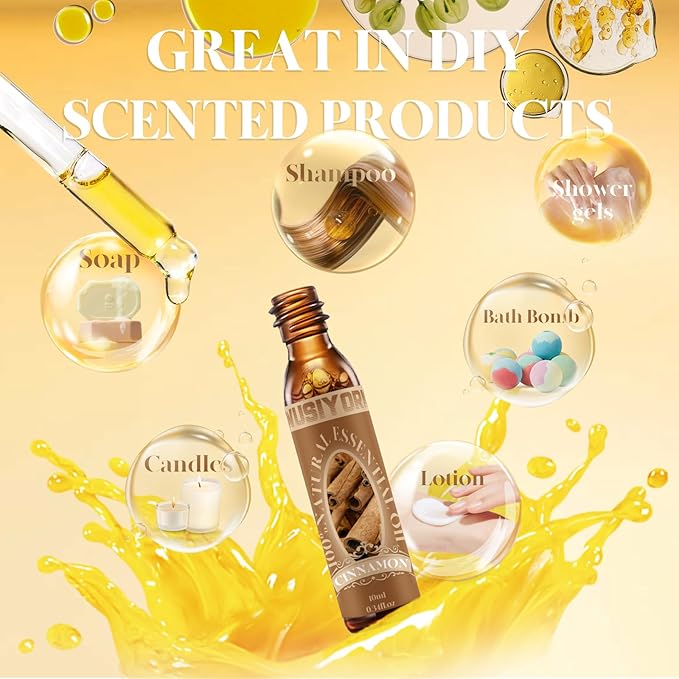 Cinnamon Essential Oil 10ML - 100% Pure and Natural Therapeutic Grade Oils for Aromatherapy Diffuser - 0.34 Fl Oz/Cinnamon