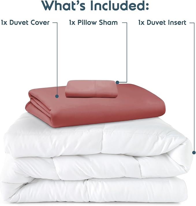 Nestl Twin Duvet Cover Set with Comforter Insert - Pink Clay 3 Piece 68x90 Duvet Cover & 1 Pillow Sham with White Quilted Down Alternative Comforter, Ultra Soft, All Season