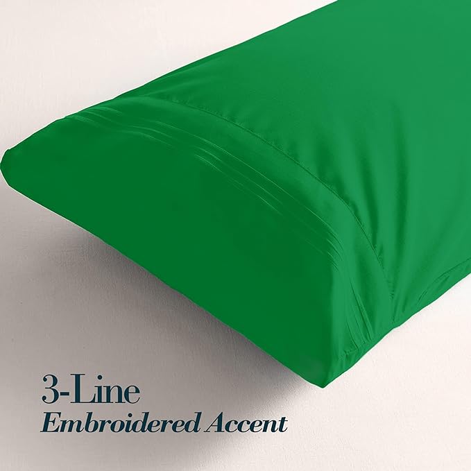 Mocassi 1-Piece Premium Body Pillowcase 1800 Series Hotel Quality Microfiber - Soft and Breathable with 3-Line Embroidery Wrinkle and Stain Resistant, Easy Care, 21" x 54", Royal Green