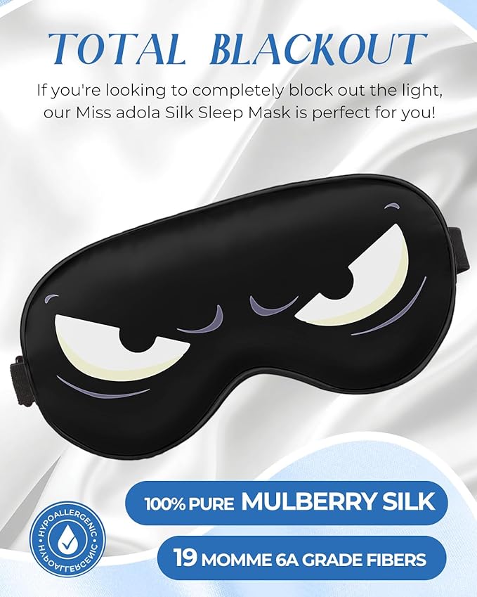 Miss Adola Silk Sleep Mask for Kids - Cute Cartoon Eye Cover for Boys Girls Teens With Soft Smooth Adjustable Straps, Red Zhizhu