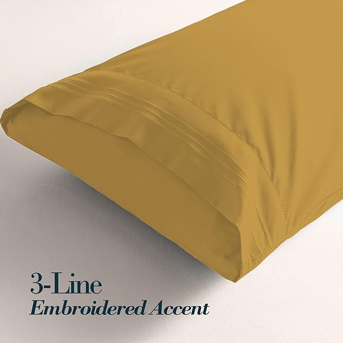 Mocassi 2-Piece Premium Standard/Queen Pillowcase Set 1800 Series Hotel Quality Microfiber - Soft and Breathable with 3-Line Embroidery Wrinkle and Stain Resistant, Easy Care, 20" x 30", Bronze