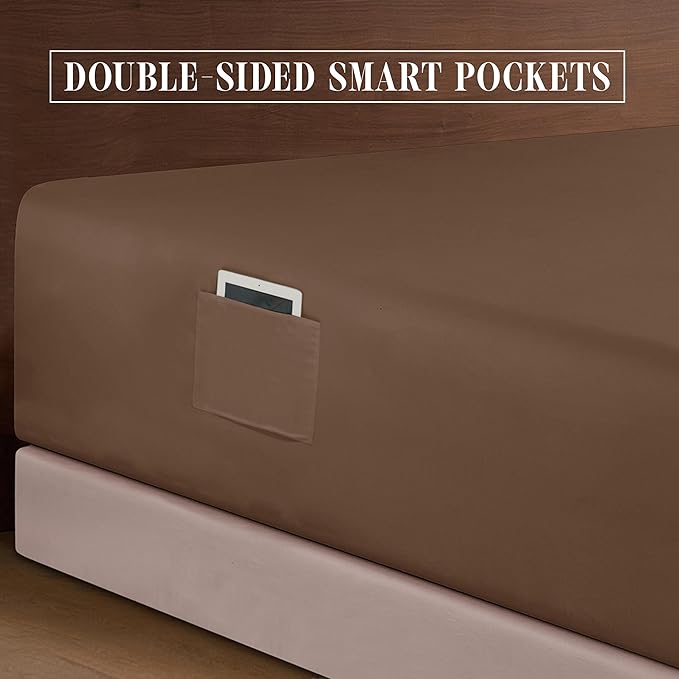 Elegant Comfort Luxurious 1500 Premium Hotel Quality Microfiber 4-Piece Sheet Set, 18-24 Inches Deep - Extra Deep Pocket Sheets - Ultra Soft 4PC Deep Pocket Sheets, Queen, Taupe