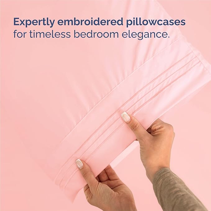 King Size 4 Piece Sheet Set - Comfy Breathable & Cooling Sheets - Hotel Luxury Bed Sheets for Women & Men - Deep Pockets, Easy-Fit, Extra Soft & Wrinkle Free Sheets - Baby Pink Oeko-Tex Bed Sheet Set