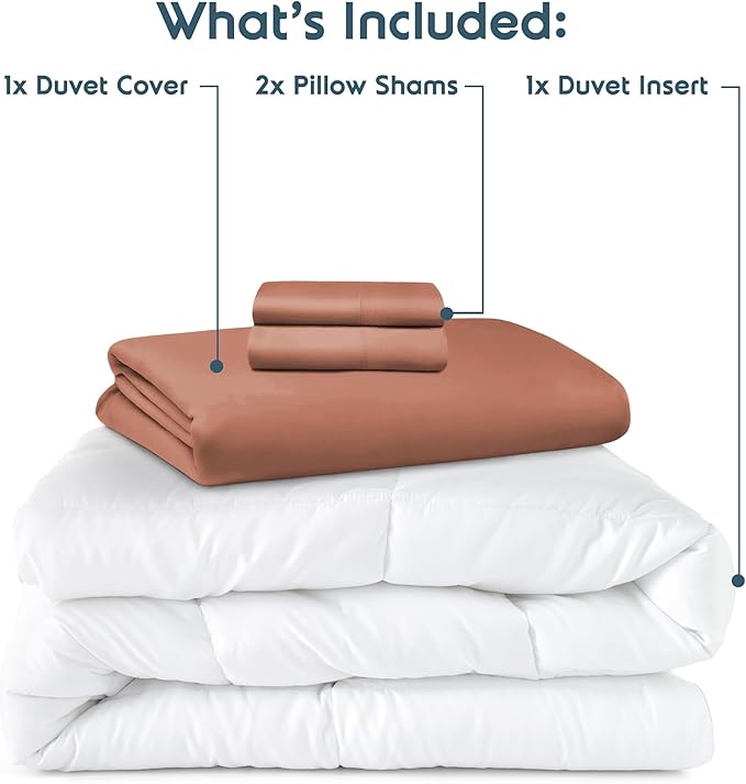 Nestl California King Duvet Cover Set with Comforter Insert - Rust 4 Piece 104x98 Duvet Cover & 2 Pillow Shams with White Quilted Down Alternative Comforter, Ultra Soft, All Season