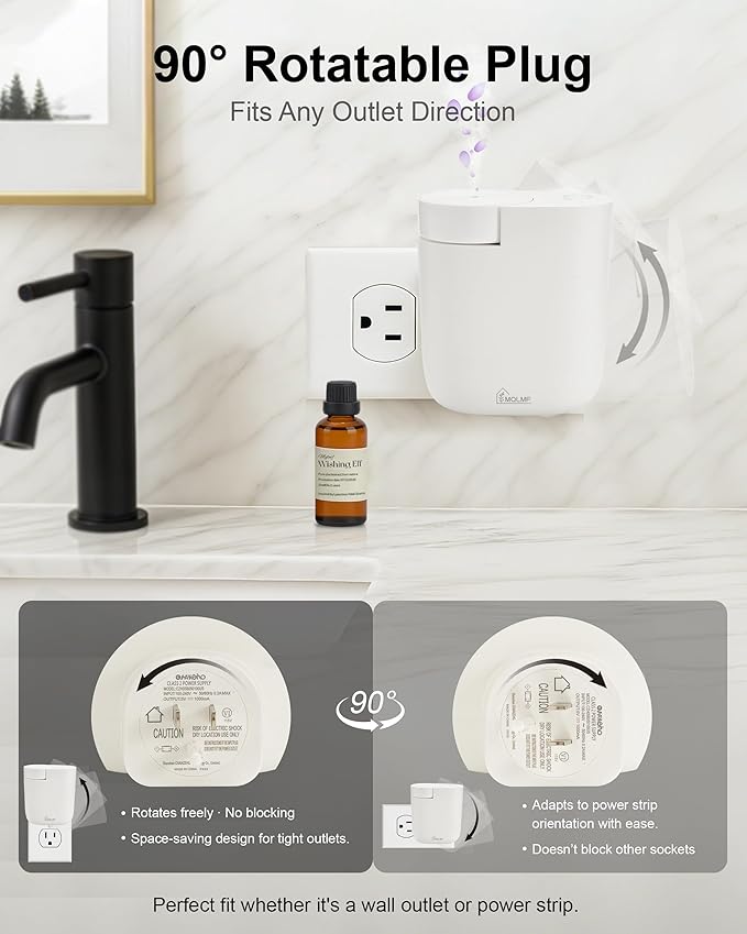 Plug in Diffuser - 800 Sq Ft,No Wobble Design,Secure Wall Fit,Timer Control&Scent Intensity Button,Bluetooth APP,Waterless Scent Diffusers Home,Essential Oil Plug in Wall Diffuser – White