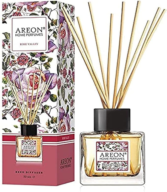 Areon Home Luxury Perfume Reed Diffuser + 10 Rattan Reeds, Rose Valley 50 ml