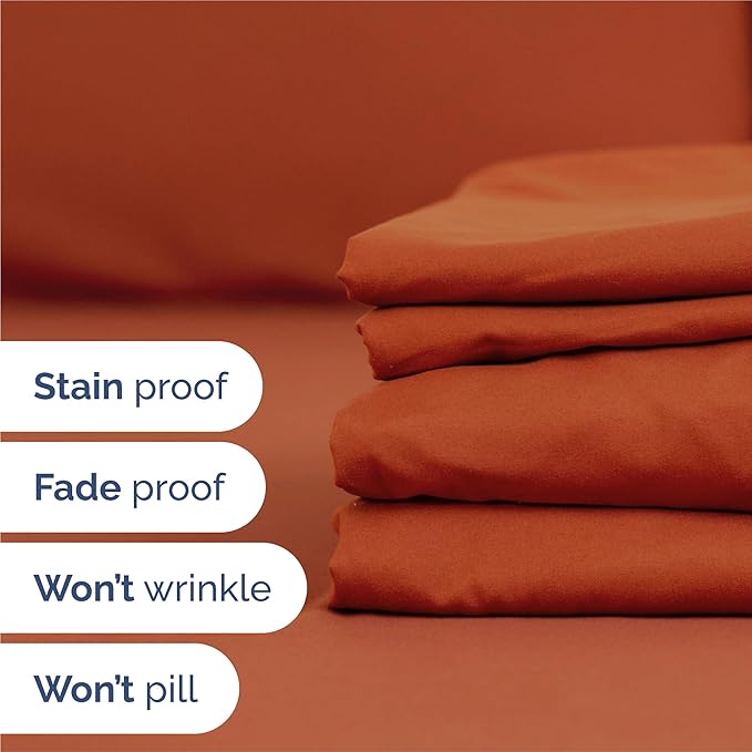 King 6 Piece Sheet Set - Comfy, Breathable & Cooling - Hotel Luxury Bedding for Women, Men, Kids, Teens & Children - 1 Flat & 1 Fitted Sheet & 4 Pillowcases w/ Deep Pockets - Wrinkle Free - Terracotta